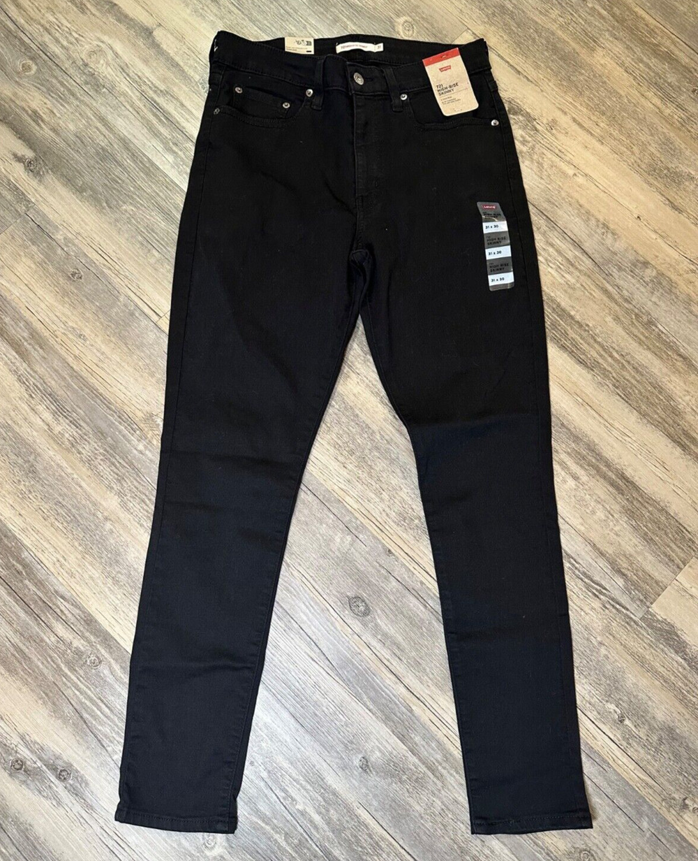 Levi's 721 High Rise Skinny Jeans Size 31x30 Soft Black Stretch Solid Pants NWT